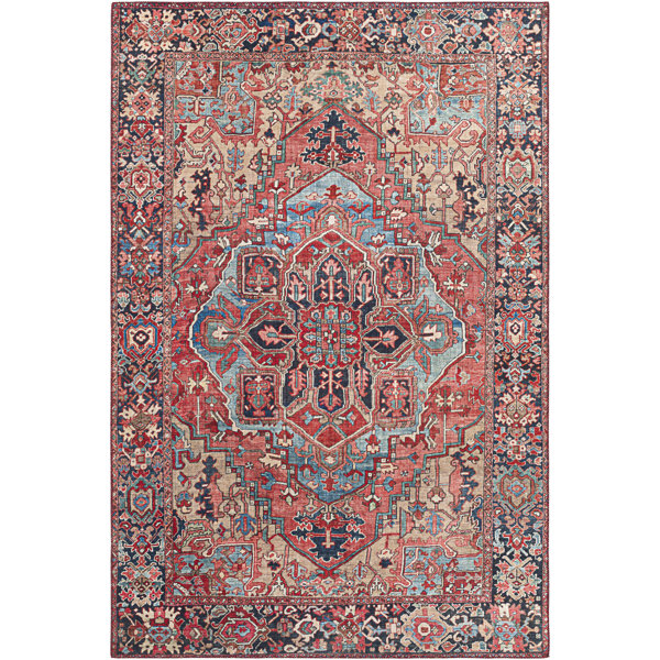 Langley Street Fleckenstein Oriental Area Rug in Bright Red/Beige/Blue